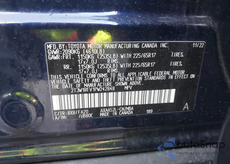 2023 Toyota Rav4 Xle z USA, uszkodzony, nr VIN 2T3W1RFV1PW242848